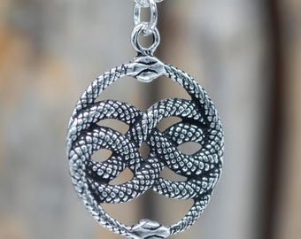 925 Sterling Silver Double-Headed Snake Pendant Infinity Ouroboros Necklace