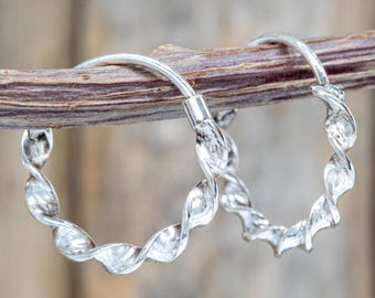 14mm Small Spiral Sterling Silver Twisted Rope Hoop Earrings