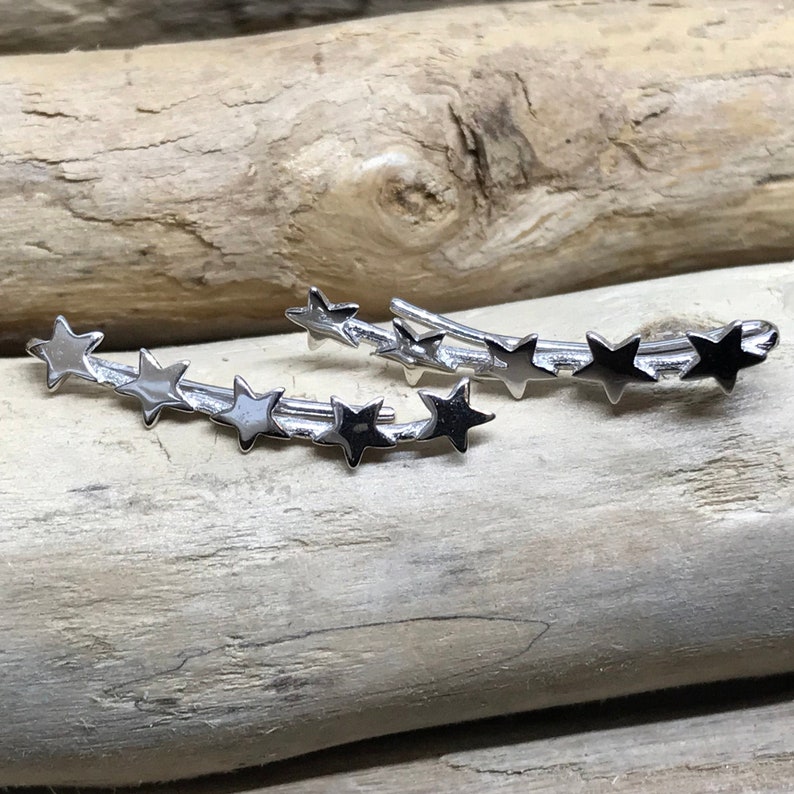 ear climber earrings Star ear crawlers Sterling Silver Stars Ear Climber Five star earrings IZS133