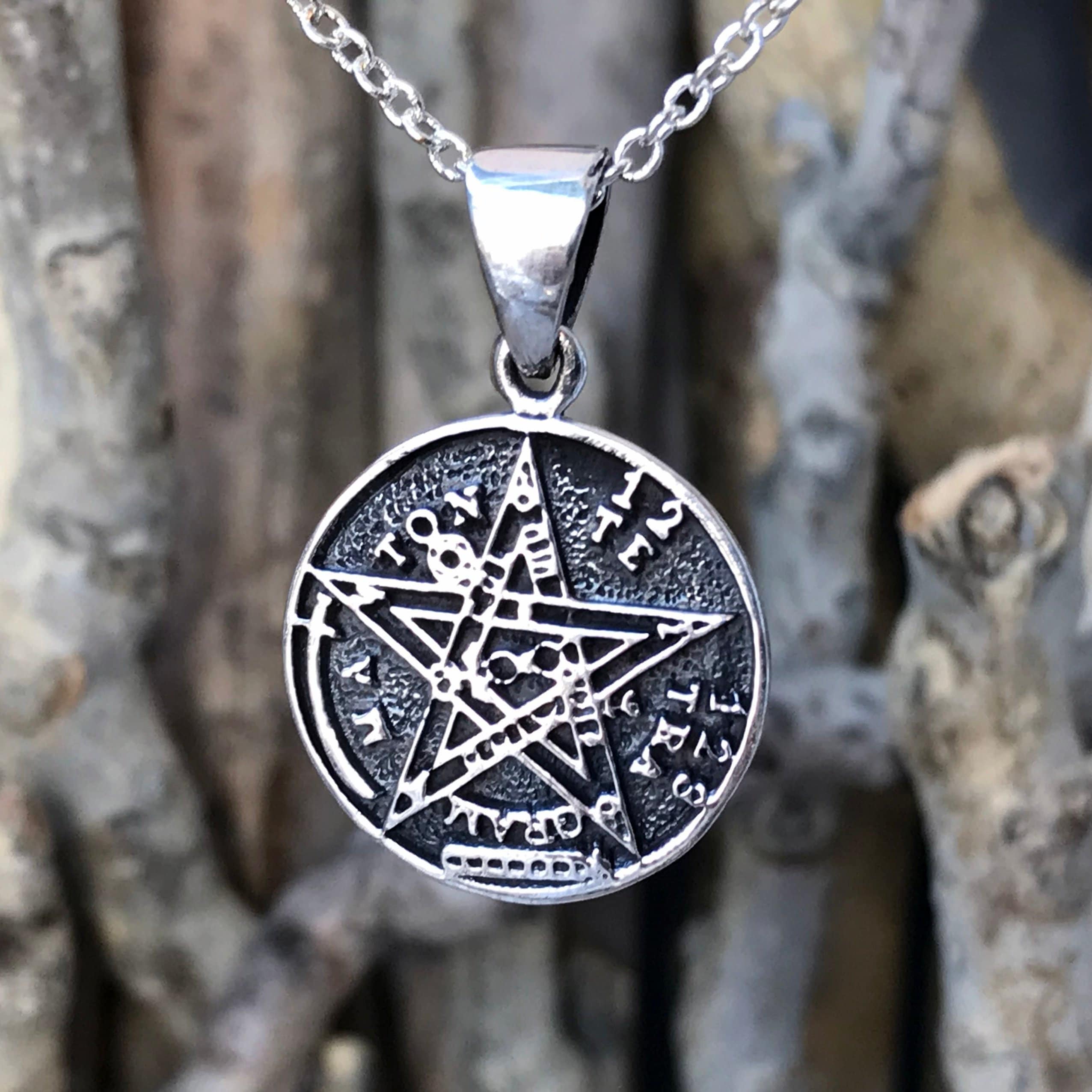 925 Sterling Silver Tetragrammaton Pentagram Pagan Pendant 