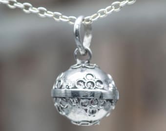 12mm Silver Harmony Ball Angel Caller Pendant Necklace