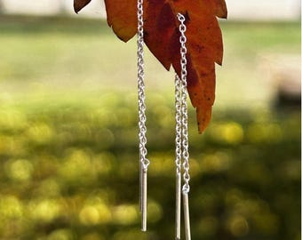Minimalist Sterling Silver Chain Drop Long Threader Earrings
