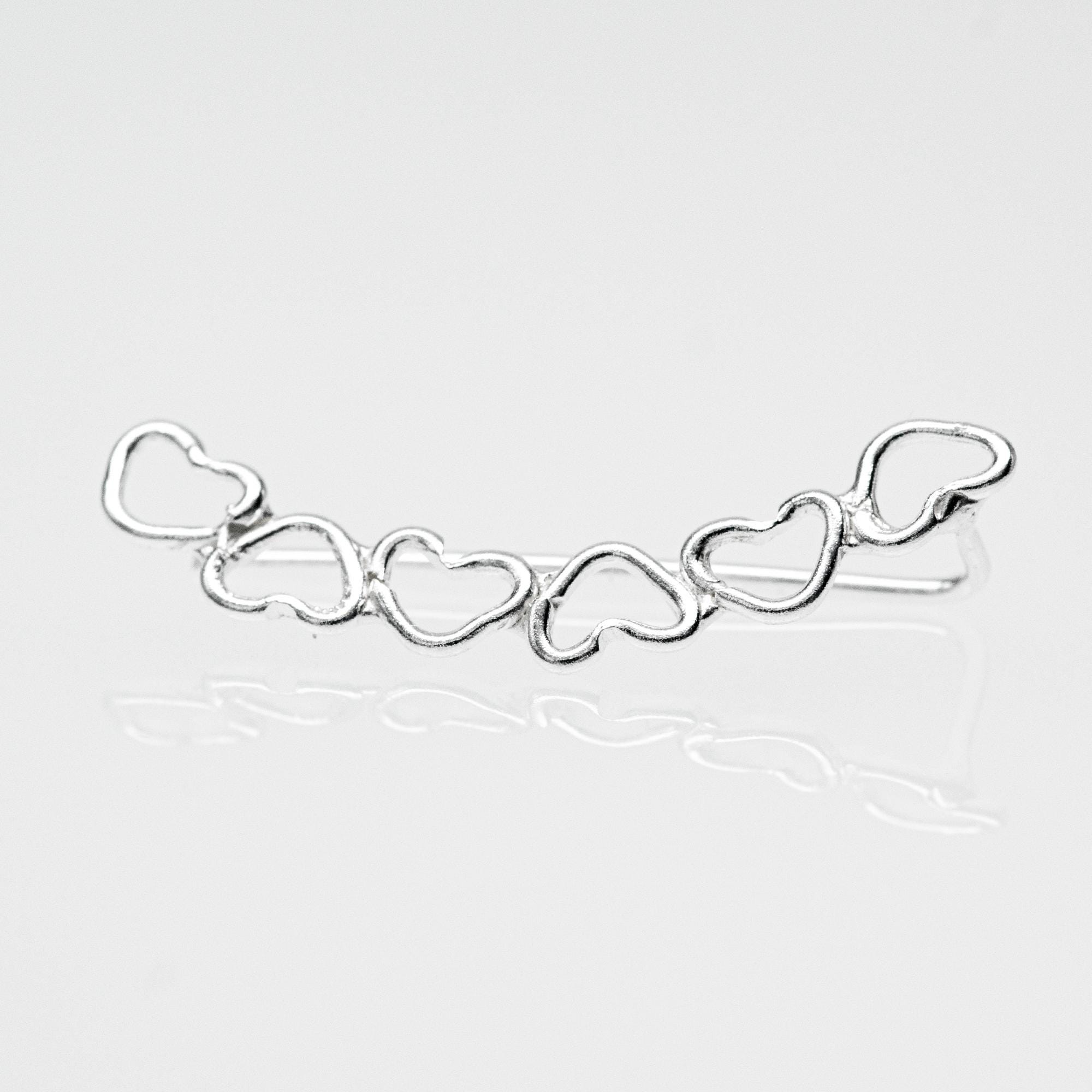 Sterling Silver Heart Ear Climber, Dainty Crawler Earrings, 25mm Minimalist Jewelry