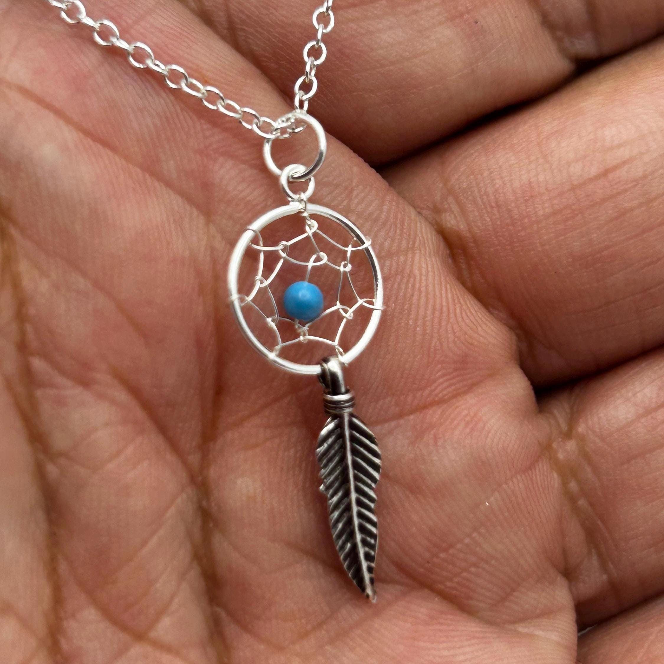 ちゃちゃページ スターリングシルバー ドリームキャッチャーペンダント（羽根と