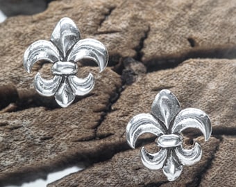 Sterling Silver Fleur-de-Lis Stud Earrings, Small French Lily Heraldic Symbol Jewelry
