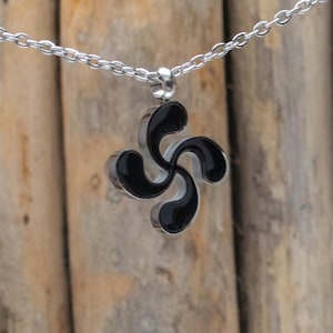 Stainless Steel Lauburu Basque Cross Pendant Necklace, 15mm Basque Cross Pendant Necklace - Basque Heritage Gift, Euskadi Necklace