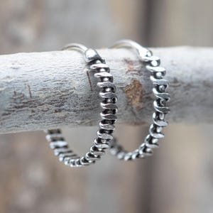 12mm 925 Sterling Silver Spiral Chain Hoop Earrings - Vintage Style Textured Hoops HGP116