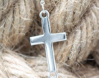 Pulseira Cruz em Prata de Lei 925: 20 mm Minimalista Ajustável - Joia da Fé