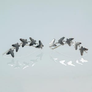 Sterling Silver Butterfly Cluster Ear Climber (19mm) | Dainty Ear Crawler Earrings | Nature Jewelry