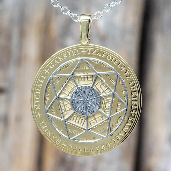 25mm 925 Sterling Silver Seven Archangels Pendant - Two-Tone Gold Plated Protection Medallion