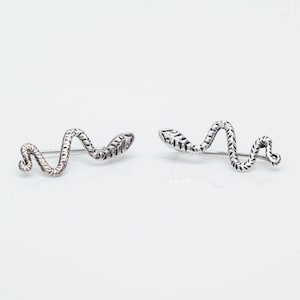 Sterling Silver Snake Ear Climber Earrings, 925 Snake Studs, Serpent Ear Crawler Jewelry, Gothic Silver Earrings for Women and Men MAD090