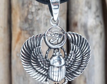 925 Silver Scarab Eye of Horus Pendant Necklace