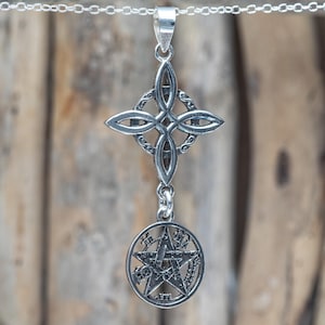 Sterling Silver Witch Knot Pendant Necklace - 1 Inch Celtic