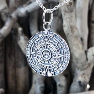 Sterling Silver Aztec Mayan Mexican Pendant Necklace Aztec Mayan Sun Calendar Pendant Necklace Aztec Calendar Stone Pendant VTS067
