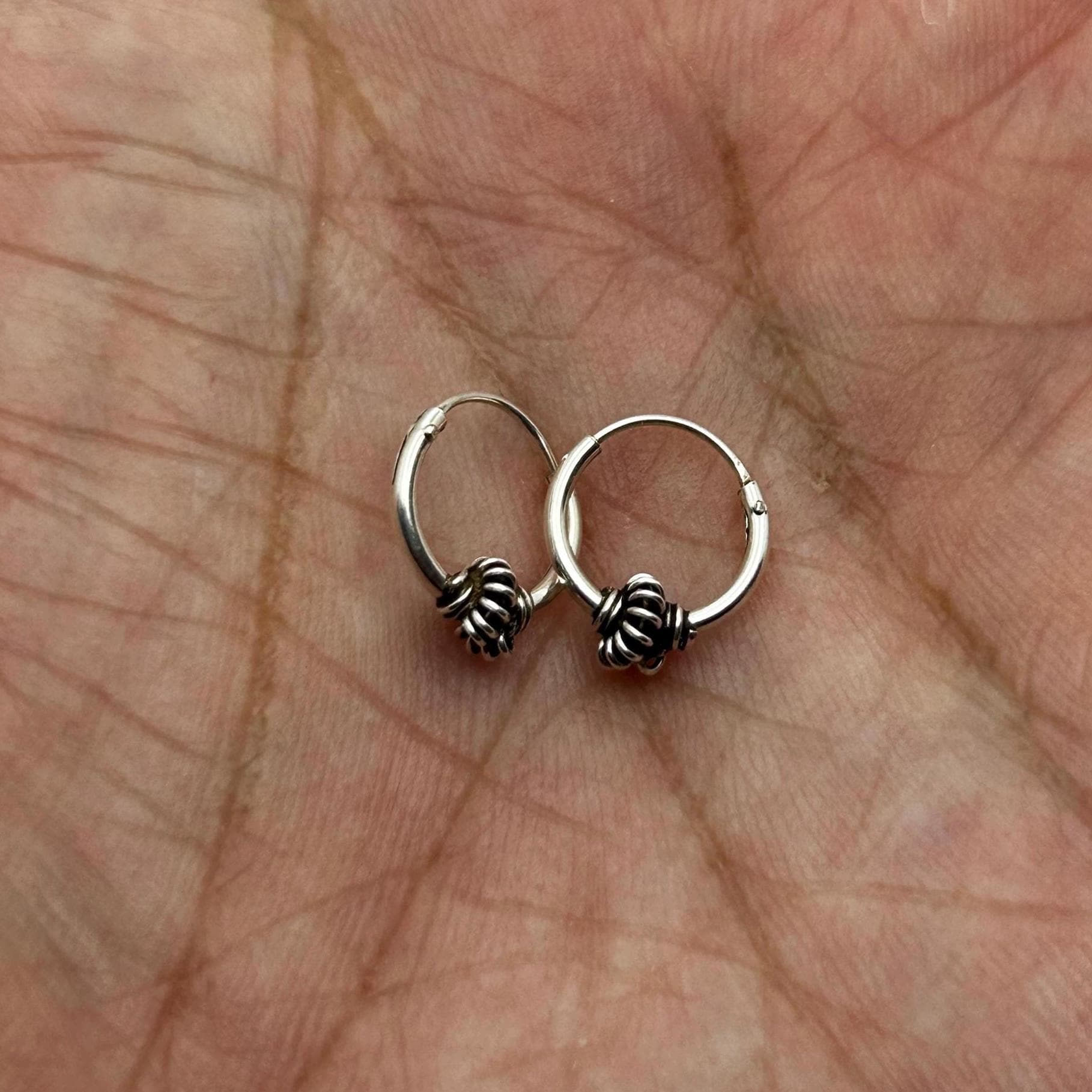 Créoles Ethniques Bali En Argent 925 – Boucles D'oreilles Anneaux 14 Mm – Neuf