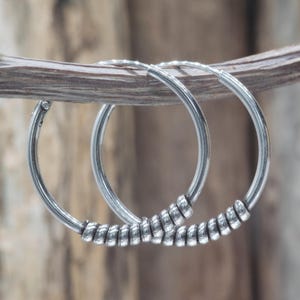 Sterling Silver Coil Hoop Earrings 18mm Spiral Bali Style 925 Handmade Unisex Cartilage Lobe Hoops Tribal Boho Lightweight Jewelry CLT134