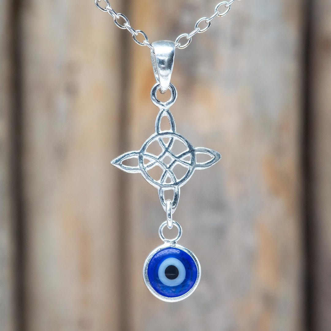 Silver Witch Knot and Evil Eye Protection Amulet Pendant Necklace - Etsy