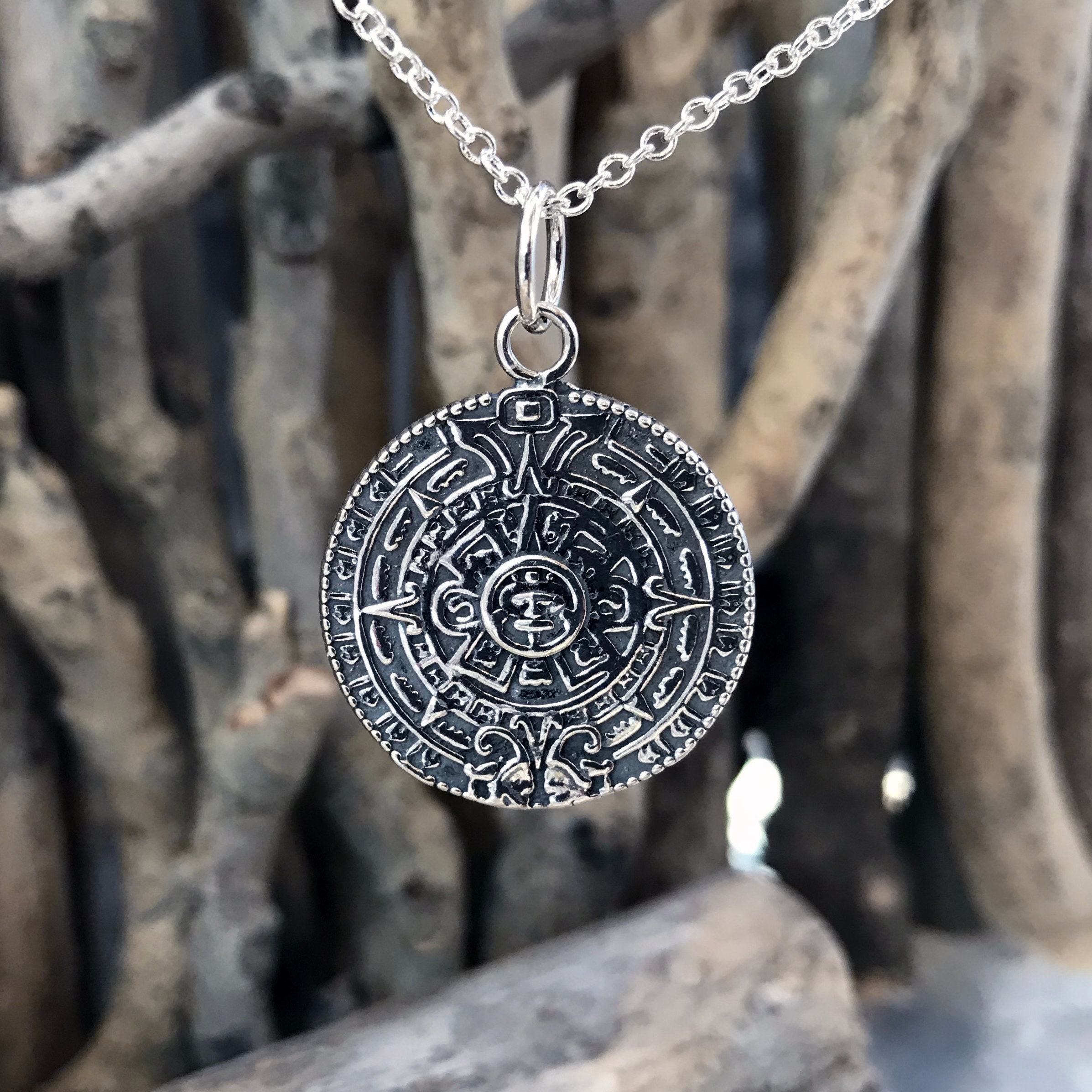 Pendentif Calendrier Maya En Argent 925 Plaqué Or - Symbole De Protection, Diamètre 2,5 Cm, Cadeau Unisexe