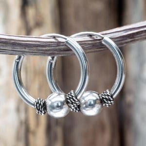 Sterling Silver Tribal 16mm Hoop Earrings Small Bali Style 925 Hoops Lightweight Minimal Unisex Cartilage Lobe Hoops Jewelry Gift CLT169