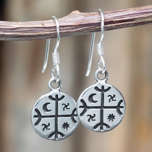 925 Sterling Silver Kultrum Dangle Earrings Mapuche Shaman Drum Drops