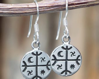 925 Sterling Silver Kultrum Dangle Earrings Mapuche Shaman Drum Drops