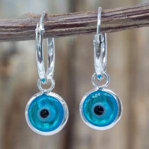 Sterling Silver Hoop Earrings: Turkish Evil Eye Nazar Beads