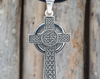 Sterling Silver Celtic Cross Pendant: Irish Knotwork Amulet Necklace