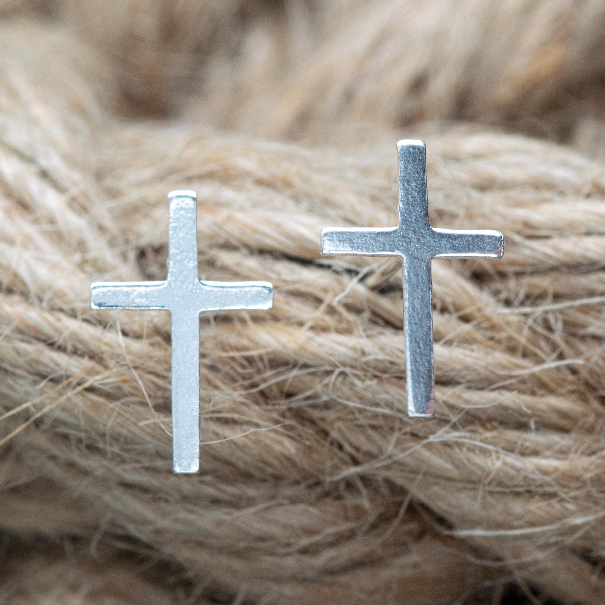 Orecchini A Perno In Argento 925 Con Croce E Cuore Di Gesù Cristo – Gioielli Religiosi Con Cristalli, Regalo Uomo E Donna - 4