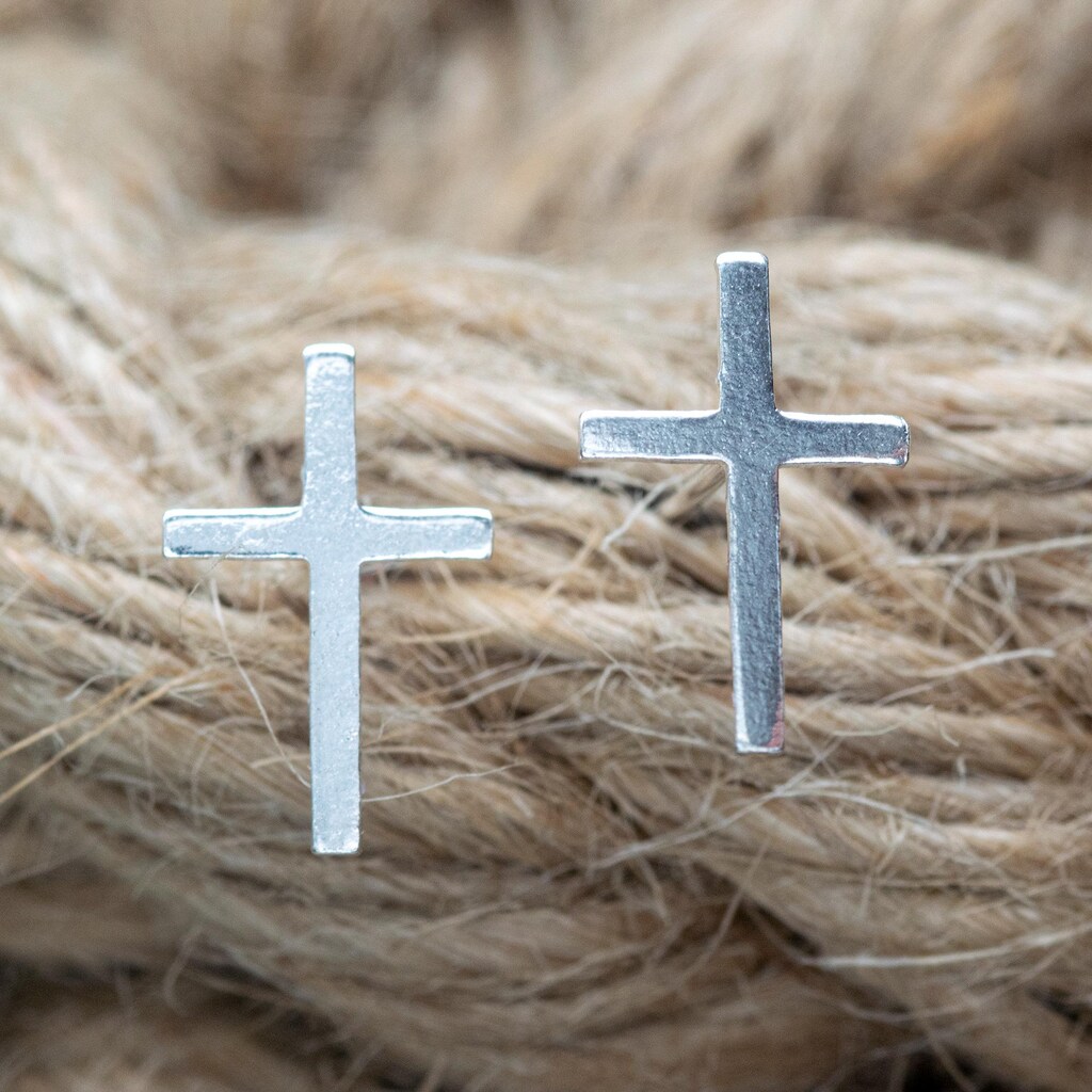 YEESIA Orecchini A Perno In Argento Sterling 925 Con Croce E Cuore Di Gesù - Gioiello Religioso Con Cristalli, 13x10 Mm - Regalo Per Uomo E Donna, Confezionato In Elegante Scrigno Con Panno Per La Pulizia