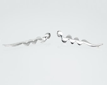 Sterling Silver Long Snake Ear Climber (25mm) | Serpent Ear Crawler Earrings | Edgy Occult Jewelry