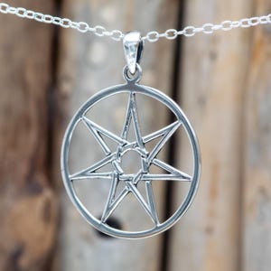 Silver Heptagram Elven Star Pendant Necklace, Septagram