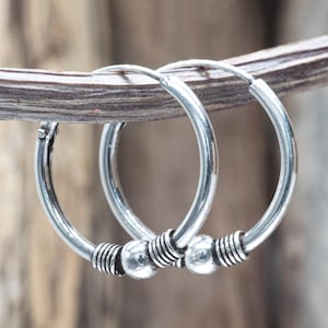 Orecchini a cerchio tribali in argento sterling da 16 mm, piccoli orecchini a cerchio in stile balinese 925, leggeri e minimali, unisex, per cartilagine e lobo, regalo CLT170