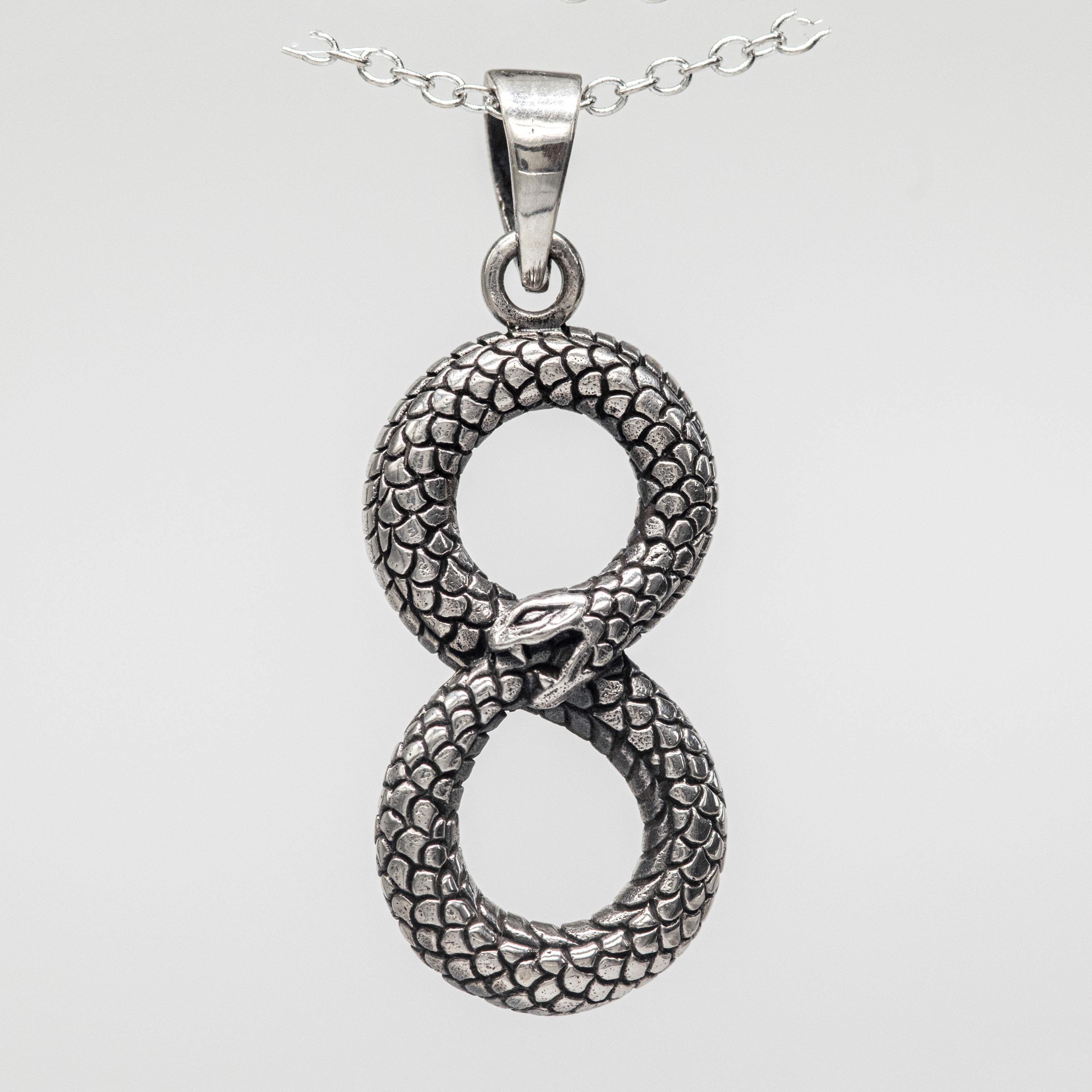 Sterling Silver Celtic Pentagram Pendant - Ouroboros Snake Infinity Hoop Necklace Charm