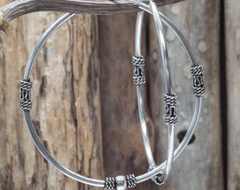 50mm Oxidized Sterling Silver Bali Hoop Earrings: Boho Tribal Jewelry