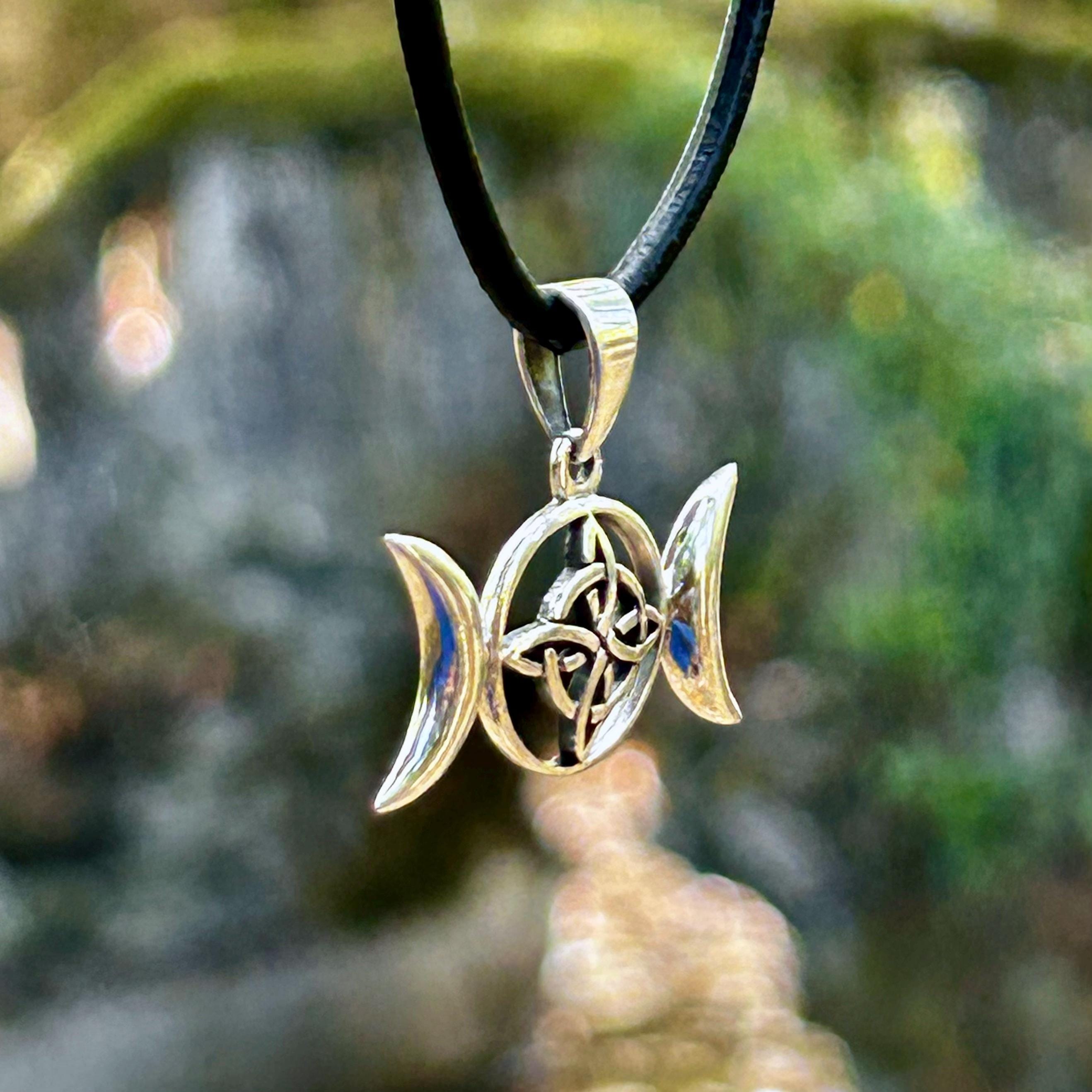 925 Sterling Silver Spiral Goddess Triple Moon Pendant - Witchy 
