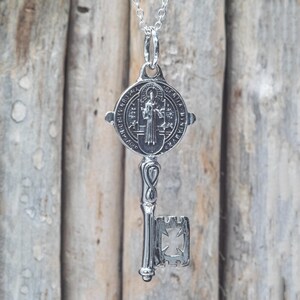 St Benedict Key Pendant Necklace | Protection Medal Jewelry | Christian Gift for Him or Her | Catholic Talisman Necklace HGP044