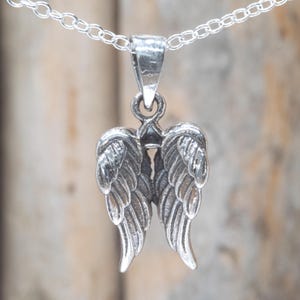 Sterling Silver Angel Wings Pendant: Guardian Angel Charm Necklace