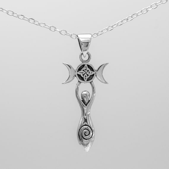 Triple Moon Goddess Pendant Sterling Silver Wiccan Pagan Jewelry
