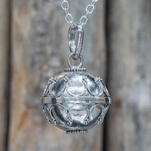 14mm Sterling Silver Harmony Ball Pendant | 925 Angel Caller Bola Necklace | Maternity Gift, Chime Ball for Pregnancy CLT078