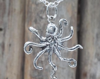 Sterling Silver Octopus Pendant Necklace