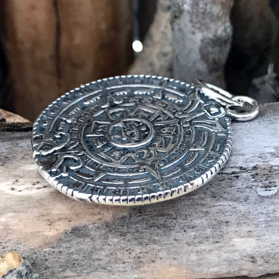 Sterling Silver Aztec Mayan Mexican Pendant Necklace Aztec Mayan