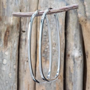 Lange Oval Sterling Silber Creolen | Sleek Poliert Statement Schmuck | Modernes, minimalistisches, leichtes Geschenk für ihren SPC-OVR