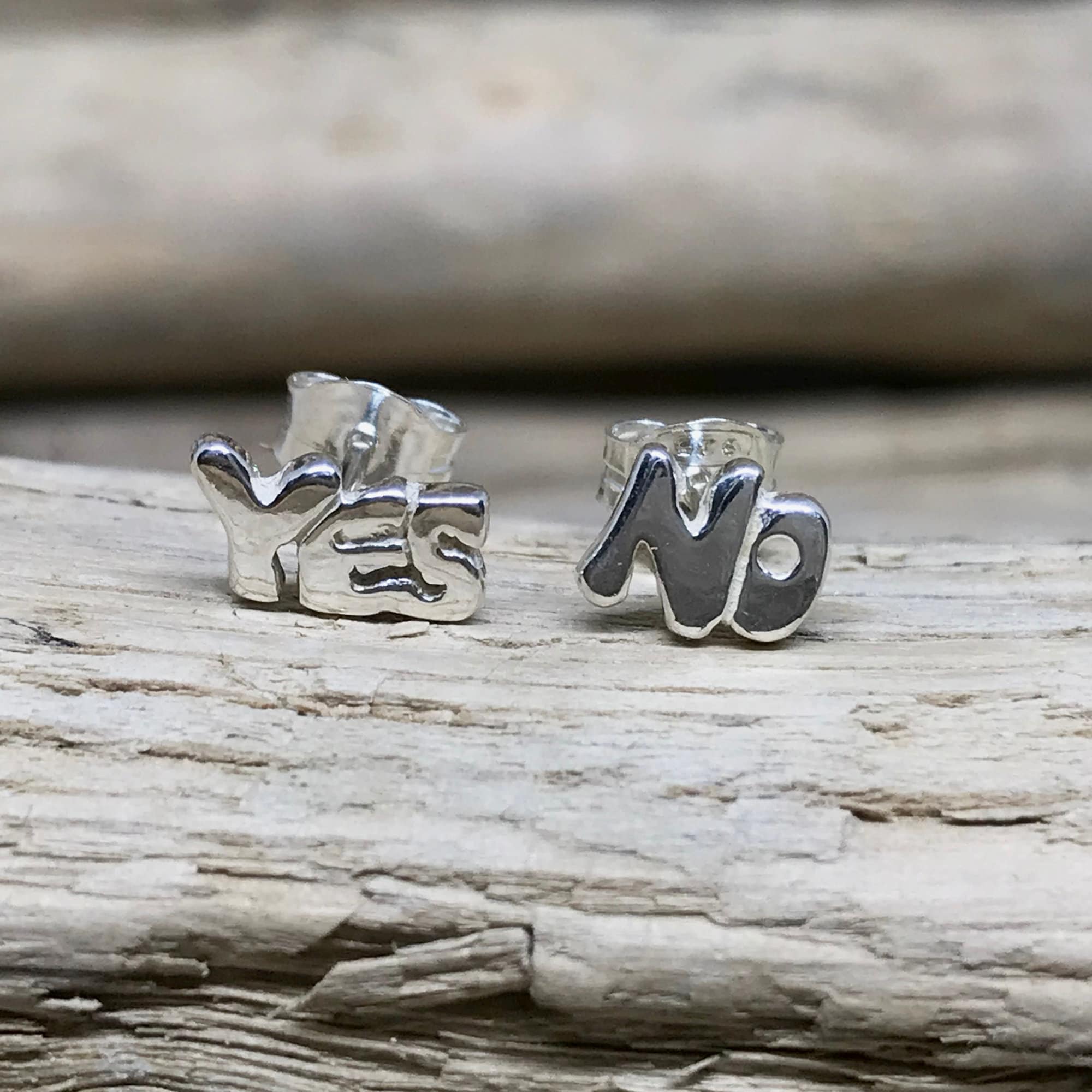 925 Sterling Silver YES NO Stud Earrings, Sterling Silver