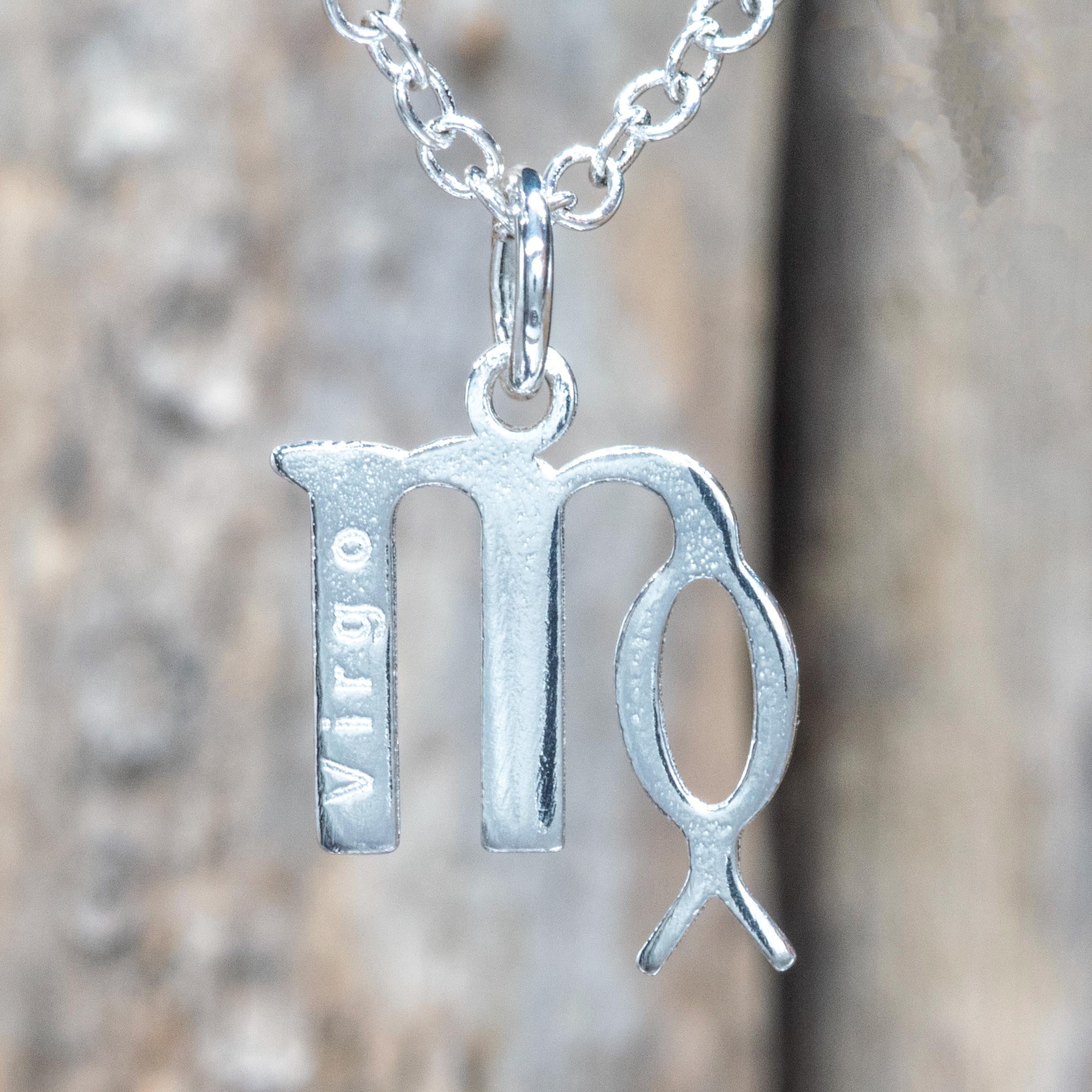 Personalized Zodiac Charm Pendant - Sterling Silver With Birthstone CZ, Virgo Symbol & September Stone - View #11