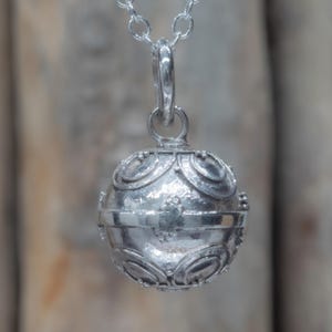 12mm Sterling Silver Harmony Ball Pendant Necklace | Angel Caller Bola Jewelry | Chime Ball Pregnancy Gift | Maternity Necklace  CLT130