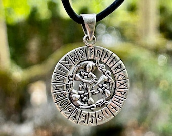 Sterling Silver Viking Runes Pendant: Norse Knotwork Amulet