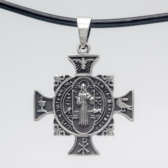 Collana Argento Sterling Con Ciondolo Reversibile San Benedetto 925 - Lunghezza 45 Cm