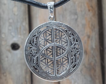 Sterling Silver Vesica Piscis Flower of Life Pendant: Sacred Geometry Jewelry