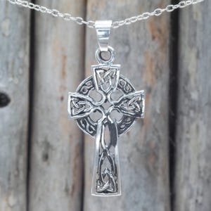 Celtic Cross Pendant | Sterling Silver Irish Knotwork Talisman | Ancient Heritage Spiritual Amulet | Unisex Faith and Eternity Charm HDR097