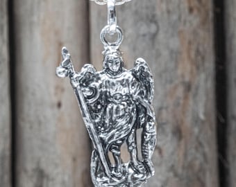Sterling Silver Archangel Raphael Pendant Necklace: Catholic San Rafael Medal